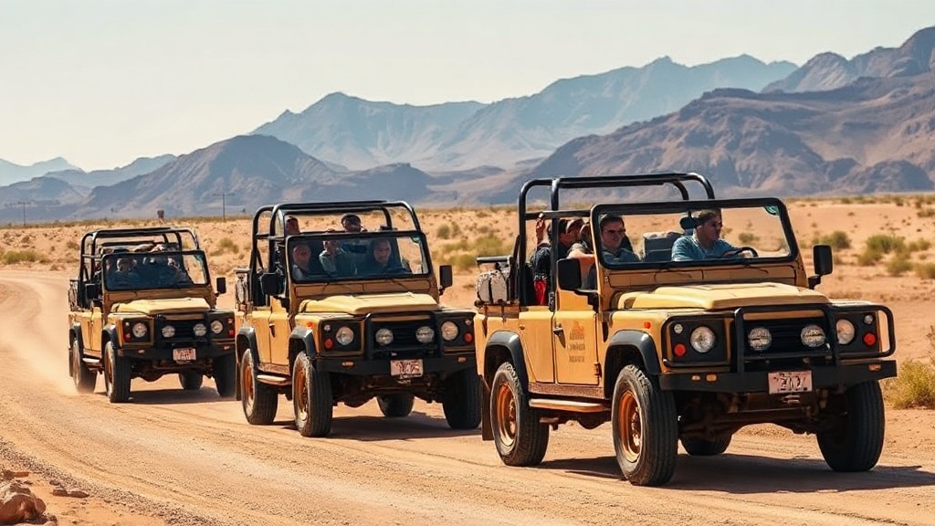 Guided convoy of off-road 4x4 vehicles on a desert trail